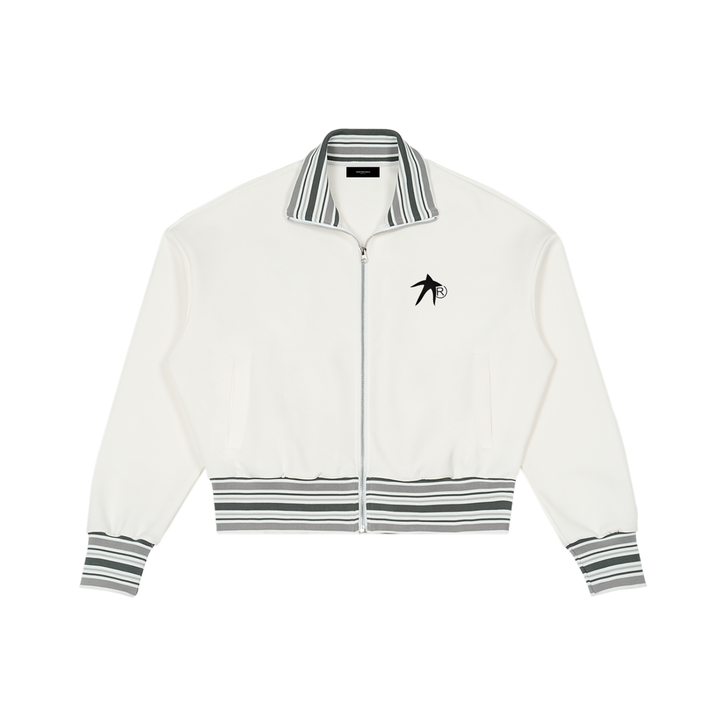 Striped Rib Collar Zip Jacket