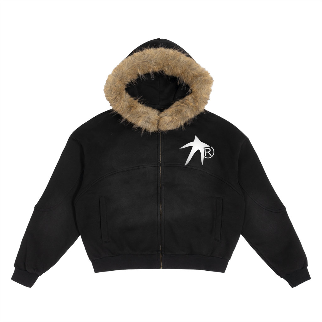 Sun Fade Boxy Detachable Fur Hoodie