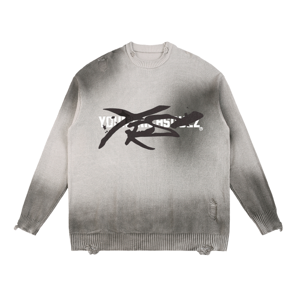 Distressed Ripped Crewneck Sweater