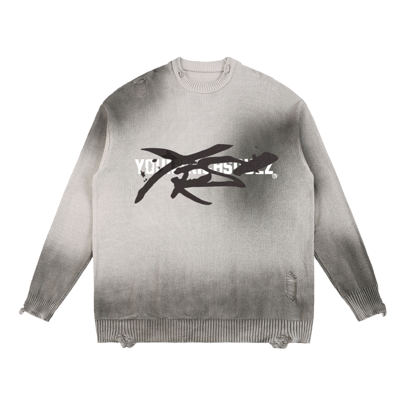 Distressed Ripped Crewneck Sweater