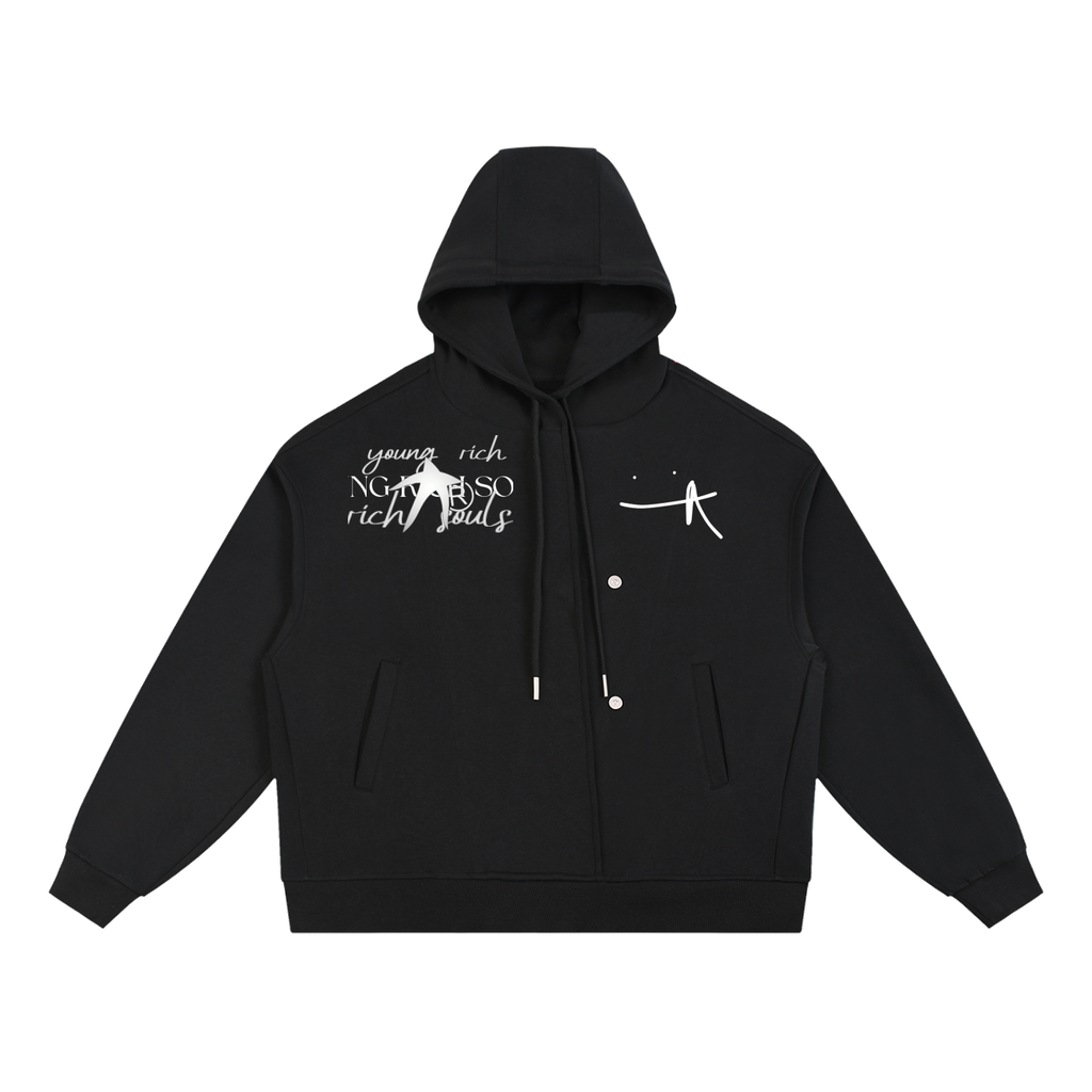 Logo Button Placket Hoodie