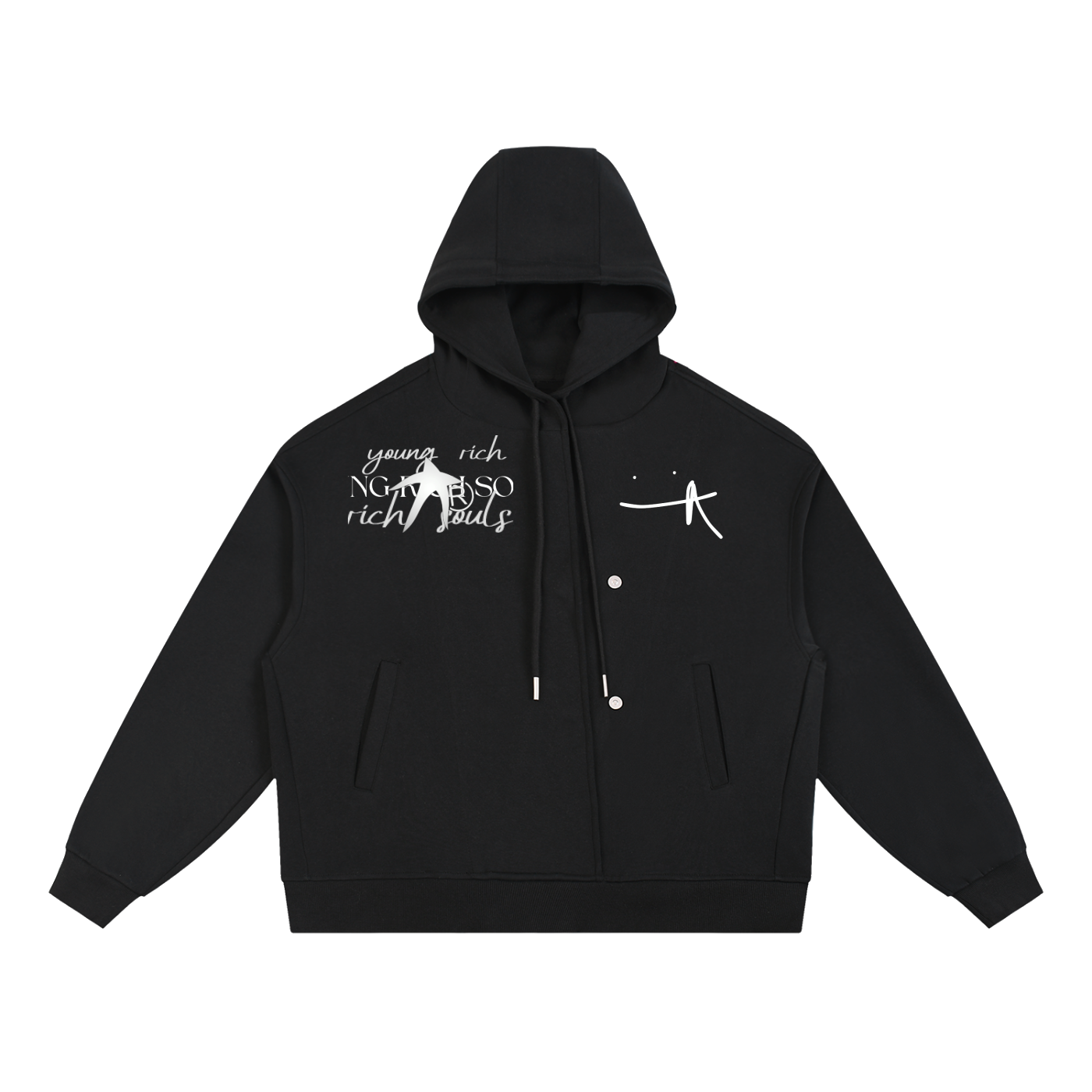 Logo Button Placket Hoodie