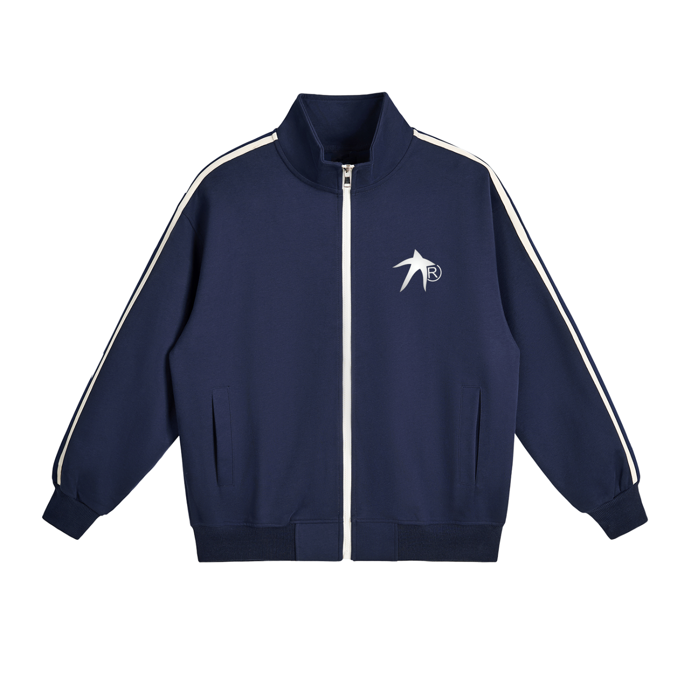 Royal Blue Side-Stripe Stand Collar  Jacket